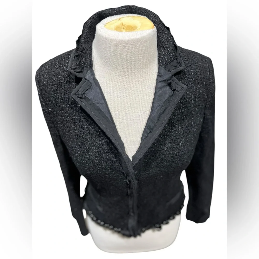 Prada - Black Tweed Chain Embellished Jacket Sz 42 - Picture 9 of 16